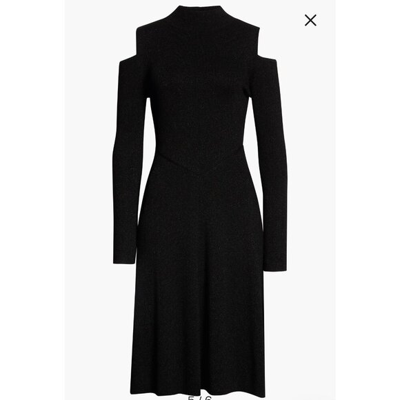 Hugo Boss‎ Frikka Cold Shoulder Wool Blend Dress Black Long Sleeve Mock Neck S - Picture 1 of 9